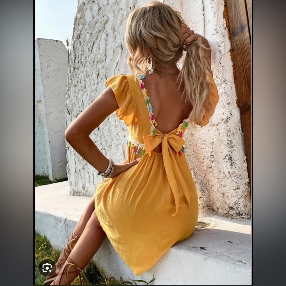 SHEIN | Yellow Butterfly Dress with Trim